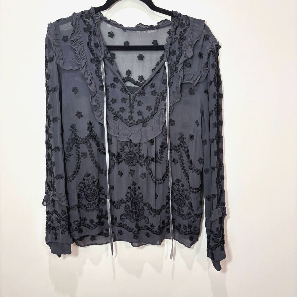 Needle & Thread Black Sheer Embroidery Long Sleeve Top 6 Whimsigoth Fairy Grunge